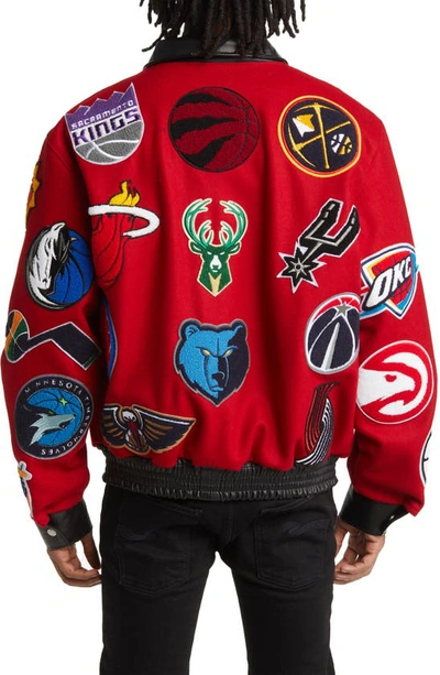 Jeff Hamilton Nba Wool Leather-trim Jacket In Red