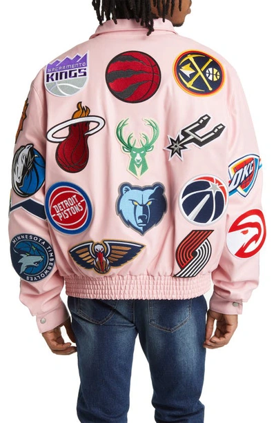 Shop Jeff Hamilton Nba Collage Faux Leather Jacket In Pink