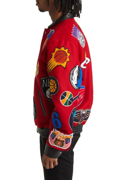 Jeff Hamilton Nba Wool Leather-trim Jacket In Red