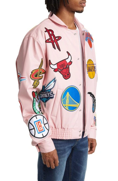 Shop Jeff Hamilton Nba Collage Faux Leather Jacket In Pink