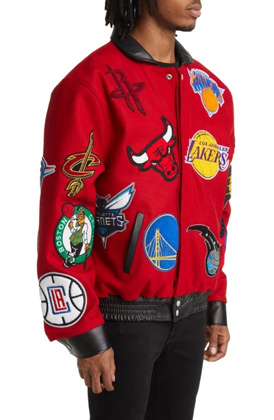 Jeff Hamilton Nba Wool Leather-trim Jacket In Red