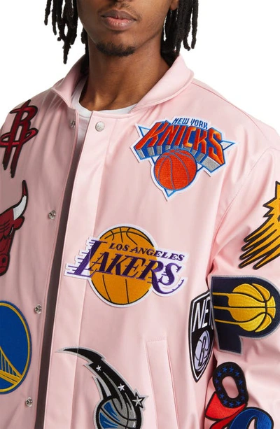 Shop Jeff Hamilton Nba Collage Faux Leather Jacket In Pink