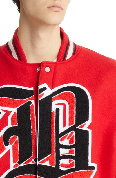 Shop Jeff Hamilton Chicago Bulls Block Letter Wool Blend Varsity Jacket In Red
