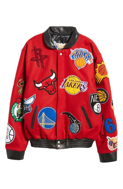 Jeff Hamilton Nba Wool Leather-trim Jacket In Red