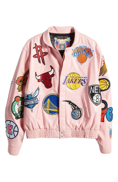 Shop Jeff Hamilton Nba Collage Faux Leather Jacket In Pink