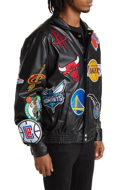 Maker of Jacket Varsity Jackets Navy NBA Teams Collage Jeff Hamilton Wool