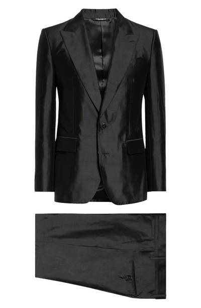 Shop Dolce & Gabbana Sicilia Fit Silk Shantung Two-piece Suit In Black