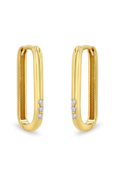 Shop Zoë Chicco Three Diamond Oval Hoop Earrings In 14k Yellow Gold