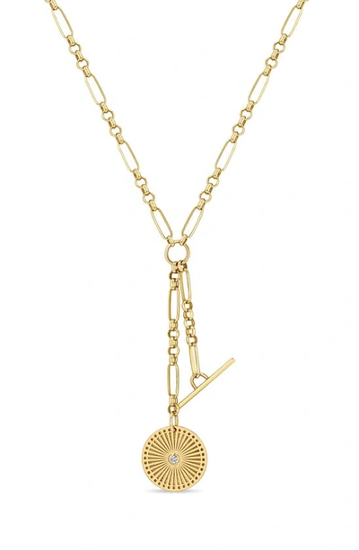 Shop Zoë Chicco Sunbeam Medallion Y-necklace In 14k Yellow Gold