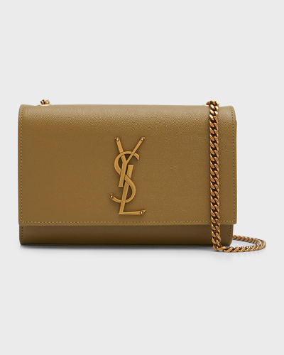 Shop Saint Laurent Kate Small Ysl Crossbody Bag In Grained Leather In Green