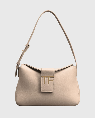 Shop Tom Ford Mini Tf Grain Leather Hobo Bag In Silk Taupe