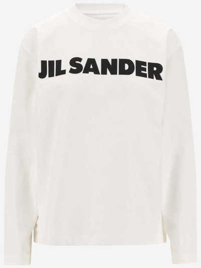 Shop Jil Sander Cotton Sweatshirt With Logo In Bianco