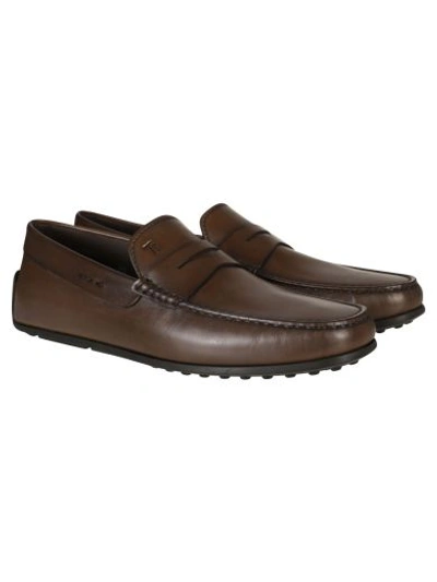 Shop Tod's Loafers , Brown Leather, Embroidered Design, Ebossed Front Logo, Emboidered Sole,rear Logo In Marrone