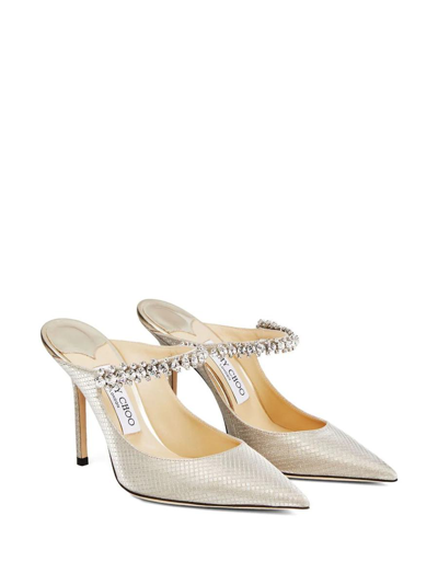 Shop Jimmy Choo Bing Mules With Snakeskin Effect 100mm In Nude &amp; Neutrals