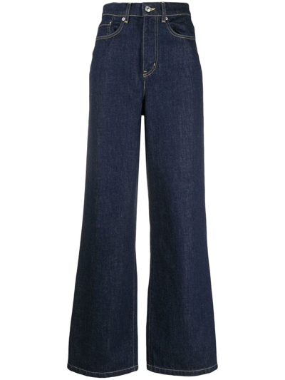 Shop Kenzo Wide Leg Jeans With Application In Blue