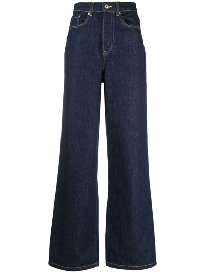 Kenzo Logo-print Wide Leg Track Pants In Blue
