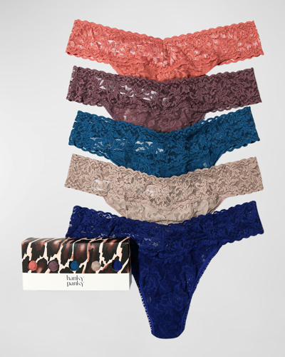Shop Hanky Panky 5-pack Original-rise Multicolor Lace Thongs In Animal Print Himp