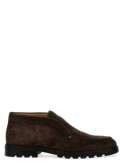 Shop Santoni Suede Boots In Brown