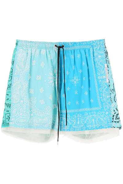 Shop Children Of The Discordance Bandana Patchwork Shorts In Turquoise (light Blue)
