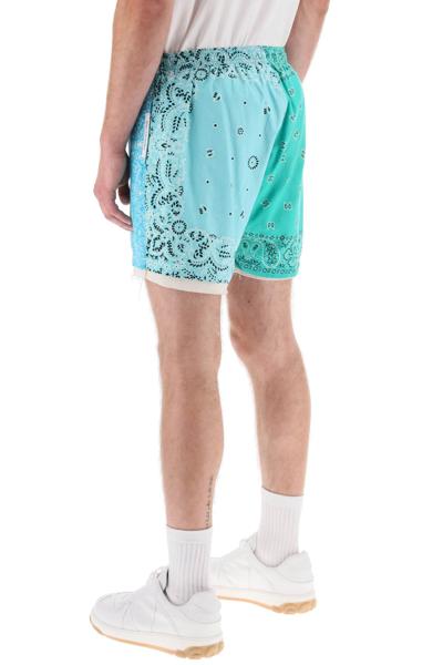 Shop Children Of The Discordance Bandana Patchwork Shorts In Turquoise (light Blue)