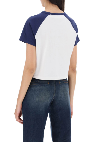 Shop Balmain Cropped T-shirt With 70s Print In Creme Bleu Marine Rouge Vif (white)
