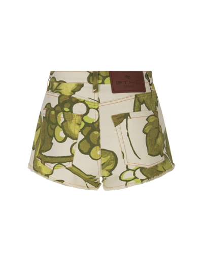 Shop Etro Green Denim Shorts In Verde