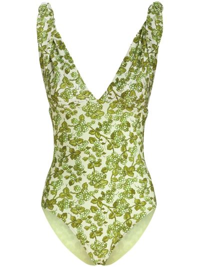 Shop Etro One Piece Swimsuit With Green Berries Pattern In Verde
