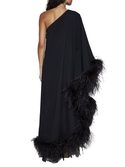 Taller Marmo Ubud One-shoulder Feather-trimmed Crepe Maxi Dress In Black