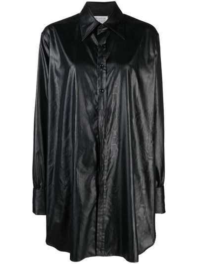 Shop Maison Margiela Faux Leather Long Shirt In Black