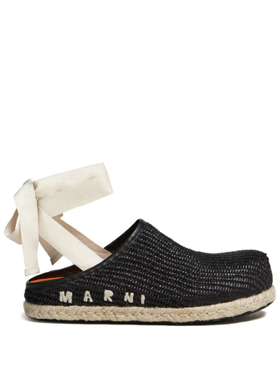 Shop Marni Sabot Shoes With Ribbon Laces In Black