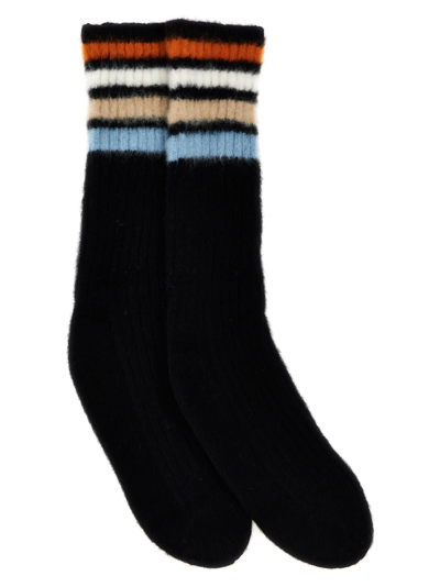 Shop Etro Striped Wool Socks In Black