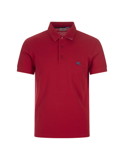 Shop Etro Red Polo Shirt With Embroidered Pegasus In Rosso