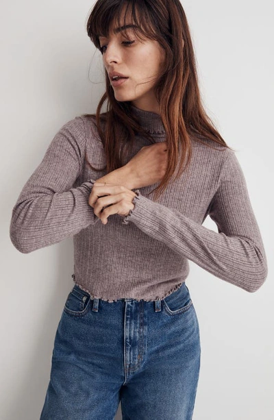 Madewell Ribbed Long Sleeve Turtleneck Crop Top In Chocolate Raisin