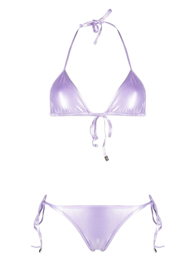 Shop Attico The  Metallic Triangle Swimsuit In Purple
