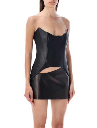 Shop Monot Leather Bustier Without Gloves In Black