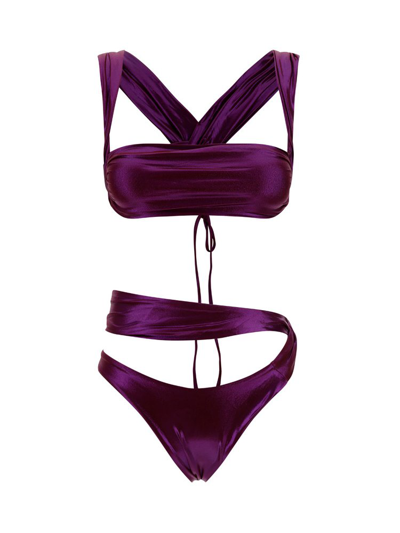 Shop Attico The  Twist Detailed Bikini Set In Purple
