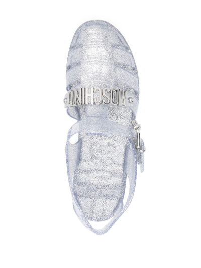 Shop Moschino Sandals With Glitter Details In Metallic