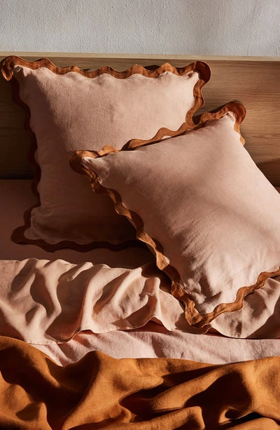 Bed Threads Set Of 2 Scalloped Linen Euro Pillowcases In Orange Tones