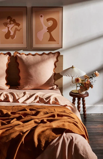 Bed Threads Set Of 2 Scalloped Linen Euro Pillowcases In Orange Tones