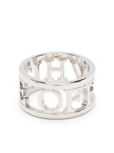 Shop Off-white Logo Lettering Ring In Silver