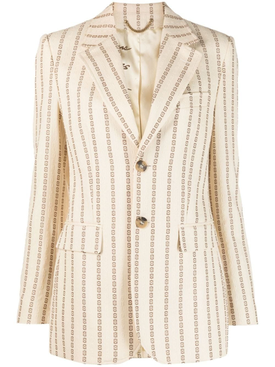 Shop Golden Goose Journey Ivory Single-breasted Blazer With Jacquard Effect In White