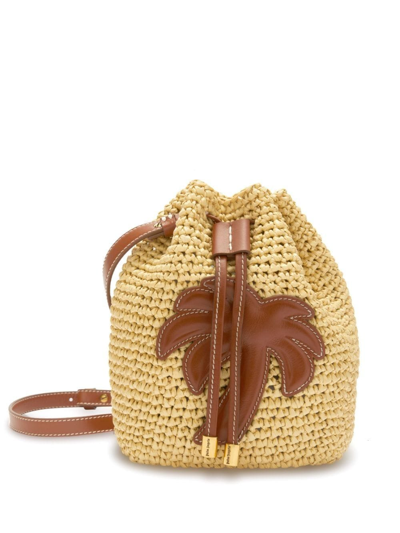 Shop Palm Angels Beige Raffia Bucket Bag With Woven Design