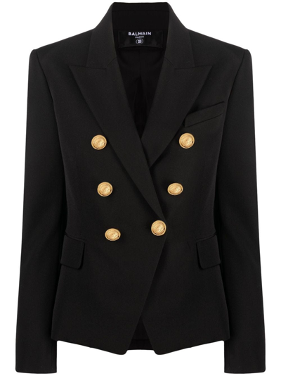 Shop Balmain Black Double-breasted Blazer With Gold Buttons In Nero