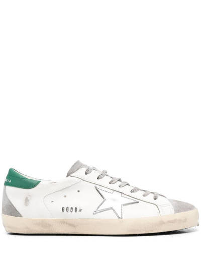Shop Golden Goose Superstar Sneakers Green Detailing In White