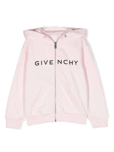 Shop Givenchy Logo-print Zip-up Hooded Jacket In Pink