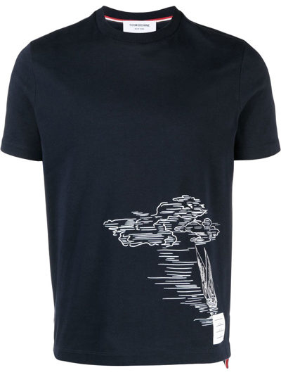 Shop Thom Browne Graphic-print Detail T-shirt In Blue