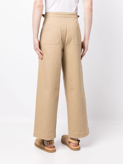 Shop Bode Pleat-detailing Cotton Trousers In Brown