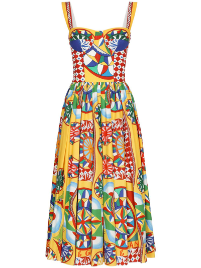 Shop Dolce & Gabbana Graphic-print Midi Dress In Yellow