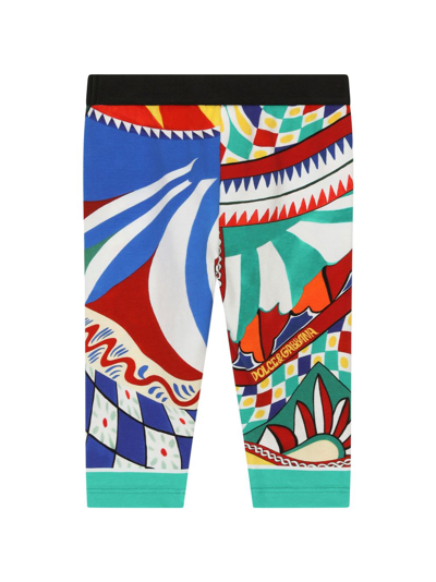 Shop Dolce & Gabbana Logo-waistband Abstract-print Legging In Multicolour