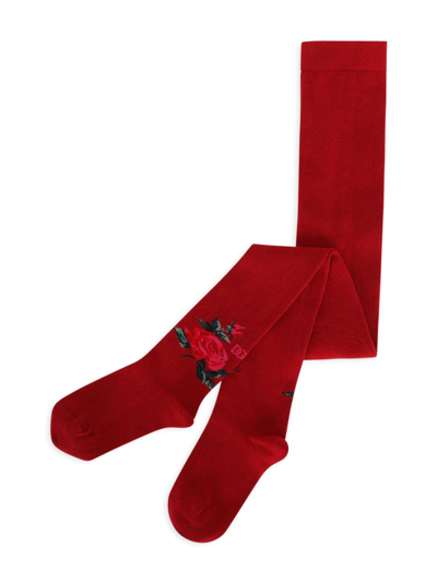 Shop Dolce & Gabbana Floral-embroidered Knee-high Socks In Red